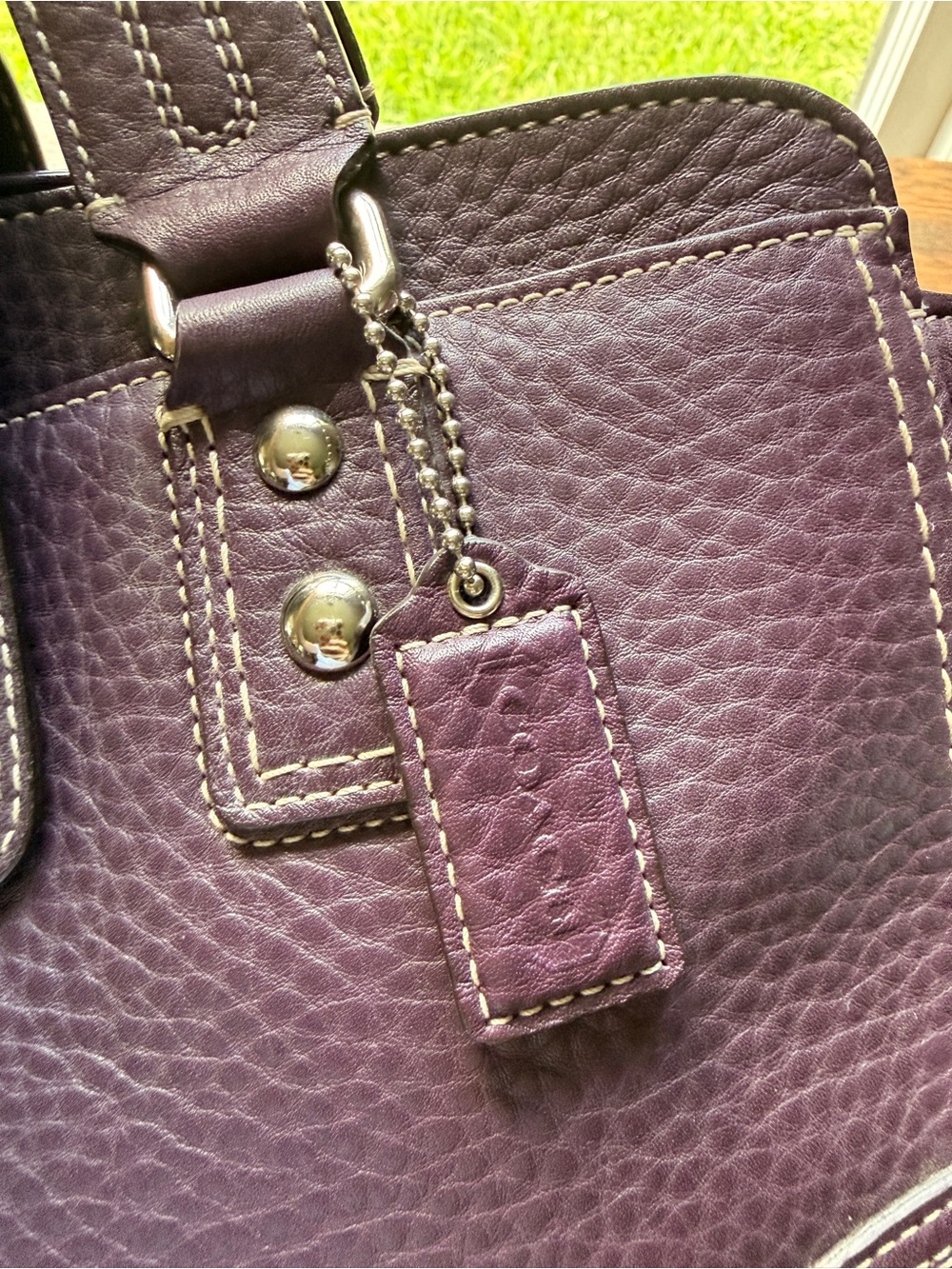 Vintage Coach Hamptons Purple Pebbled Leather Satchel Bag (F13961) - Picture 9 of 16